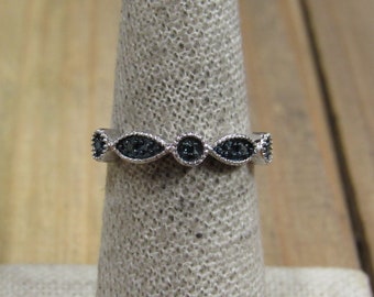 Dainty Vintage Sterling Silver Diamond Band Ring Size 6.75