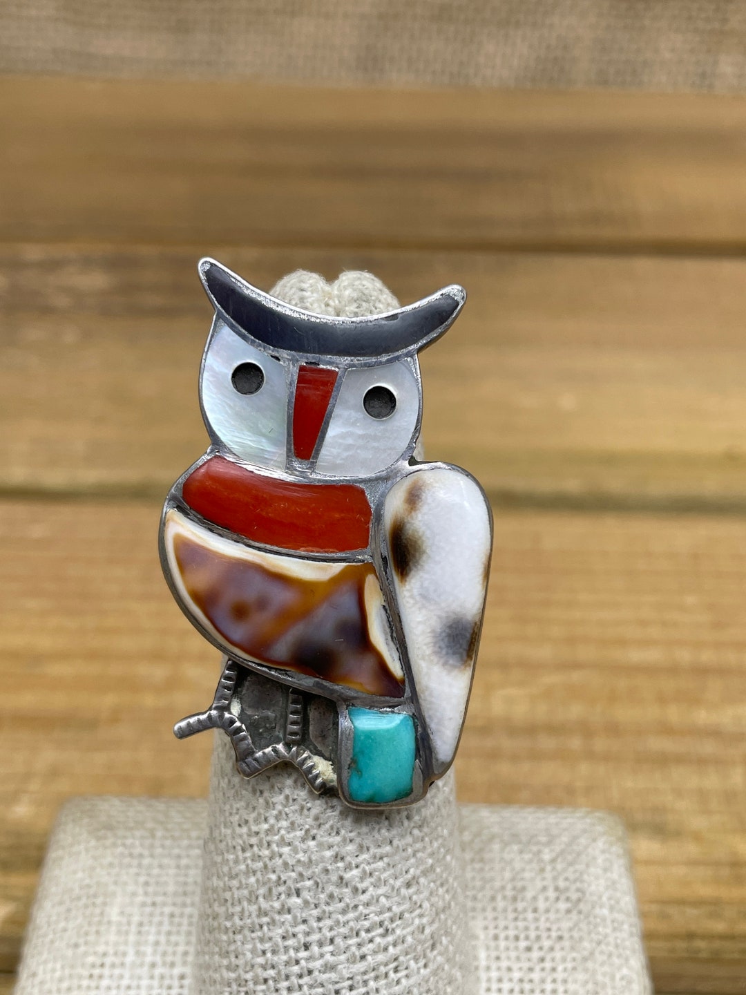 Vintage Sterling Silver Owl Multi-stone Inlay Ring Size 6 - Etsy