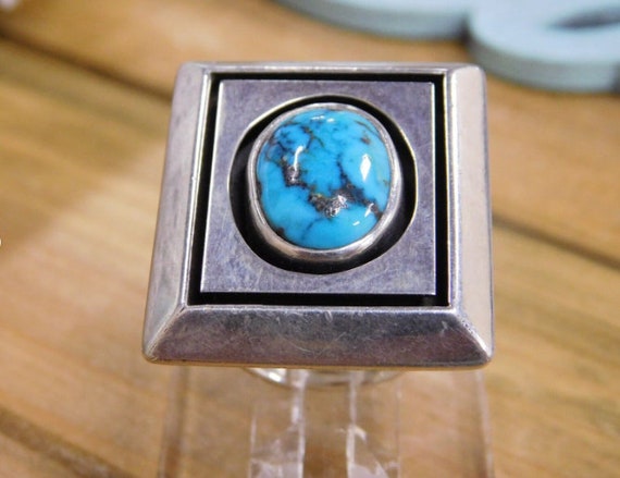 Contemporary Silver Turquoise Large Square Ring S… - image 5