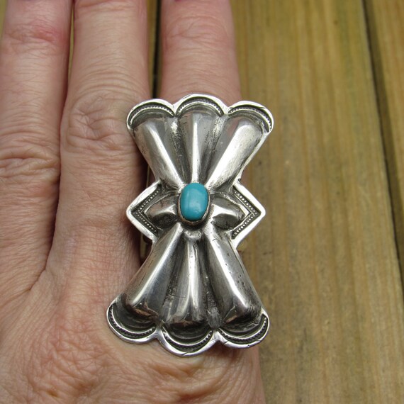 Vintage Sterling Silver Turquoise Statement Ring … - image 6