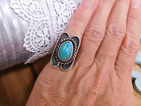 Shadowbox Turquoise Sterling Silver Ring Size 3.5 - image 5
