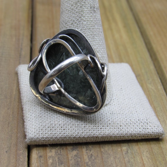Amazing Vintage Sterling Silver Seraphanite Ring … - image 5