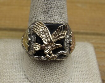 thumbnail image 2 of Men's Stainless Steel Gold Plated Eagle Ring With Black Onyx - Sizes 8-13 2 of 6