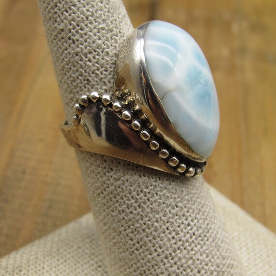 Tear Drop Larimar & Sterling Silver Statement Rin… - image 3