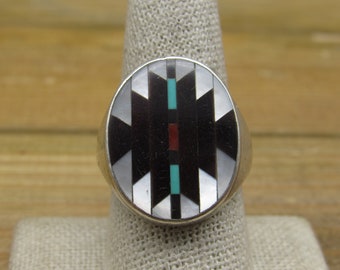 Vintage Sterling Silver Multi-Stone Inlay Statement Ring Size 9.75