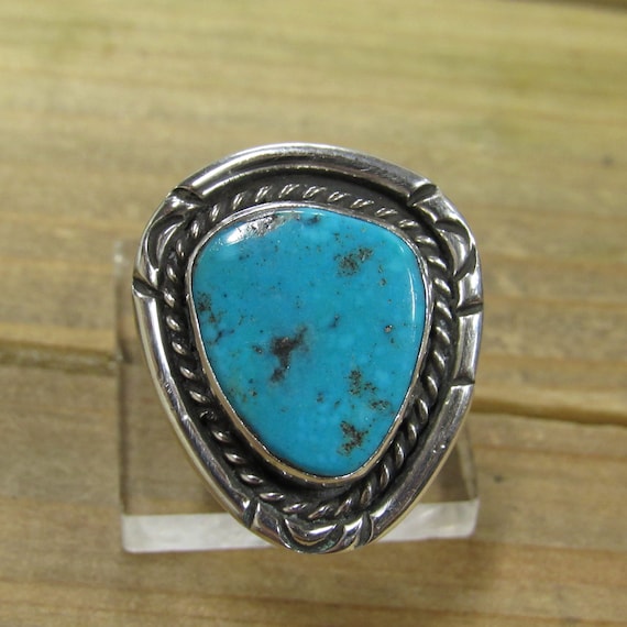 Vintage Sterling Silver Turquoise Statement Ring … - image 1