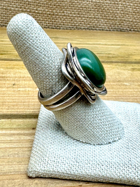 Vintage Sterling Silver Barse Green Stone Ring Si… - image 3