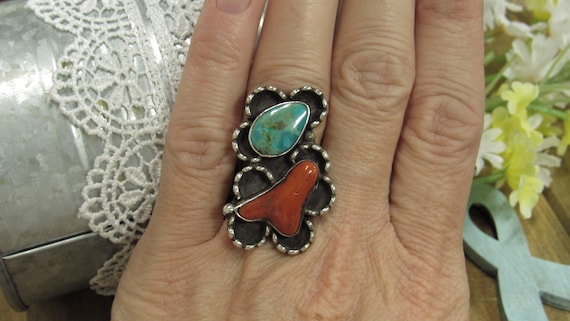 Vintage Sterling Silver Turquoise and Branch Cora… - image 5