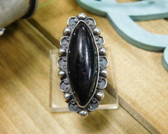 Vintage Sterling Silver Onyx Ring - Size 6.75
