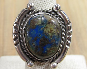 Large Vintage Sterling Silver Malachite Azurite Ring Size 9.25