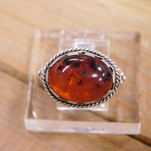Sterling Silver Amber Ring - Etsy