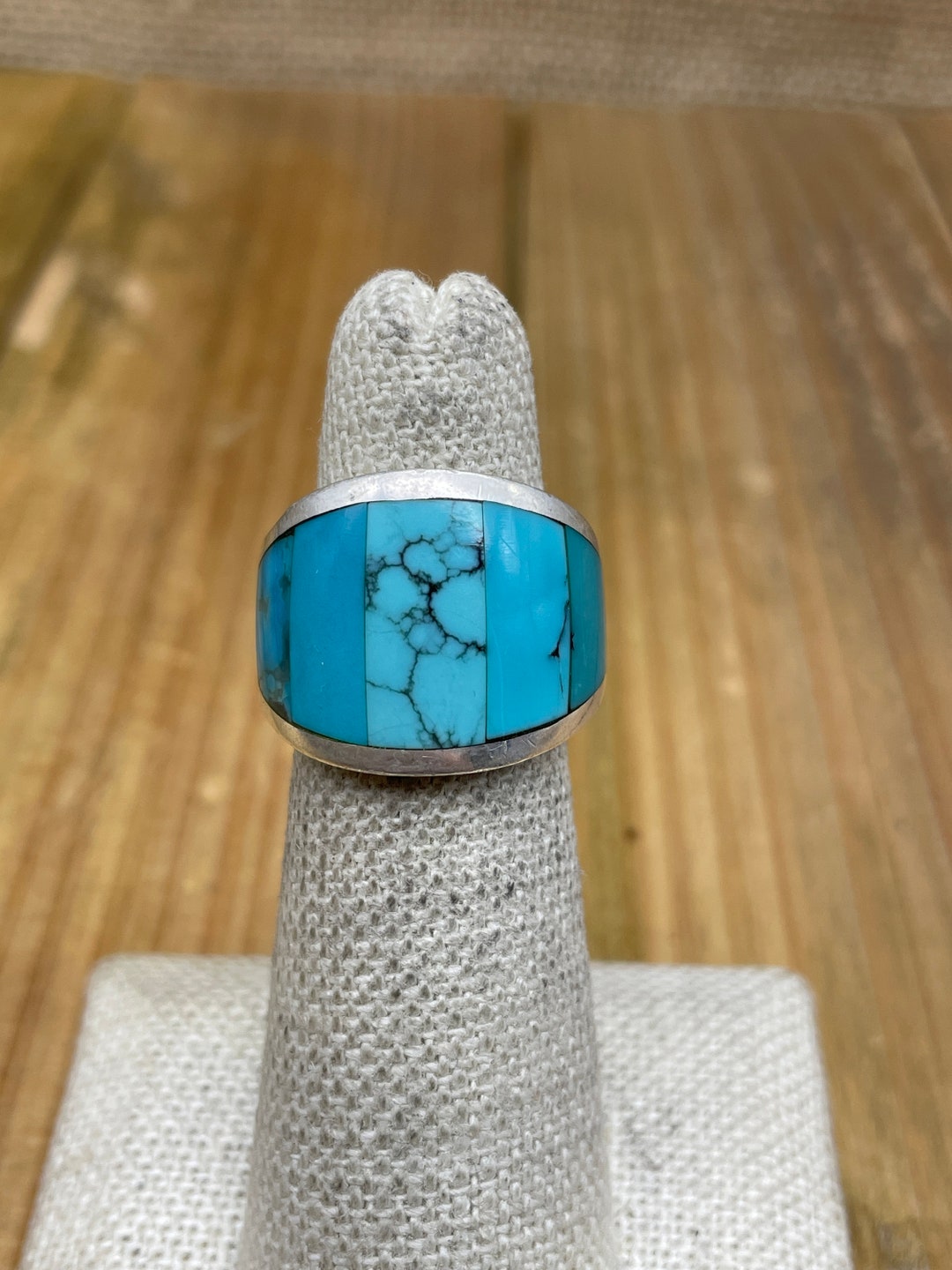 Turquoise Inlay Rings Vintage Sterling Silver Turquoise Inlay Ring Size 4.5 - Etsy