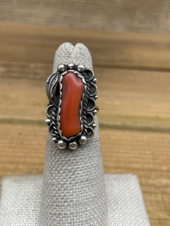 Vintage Sterling Silver Cute Coral Ring Size 4.75 - image 1