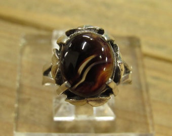 Vintage Sterling Silver Agate Ring Size 6.25