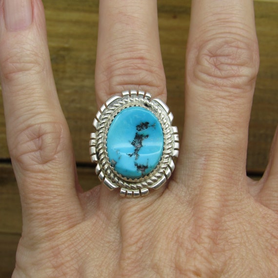 Classic Southwestern Sterling Silver Turquoise Ri… - image 6