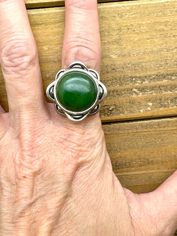 Vintage Sterling Silver Barse Green Stone Ring Si… - image 6