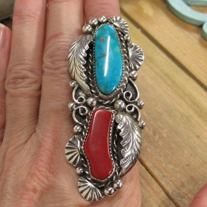 Paul Largo Turquoise, Coral & Sterling Silver Ring - Size 9 main image 0