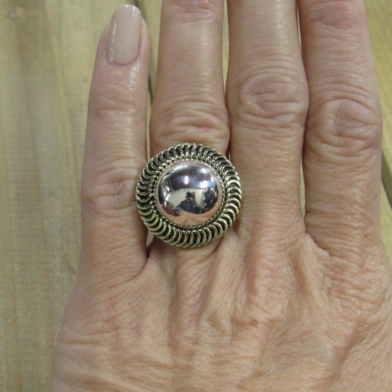 Vintage Sterling Silver & Brass Round Ring Size 5… - image 5