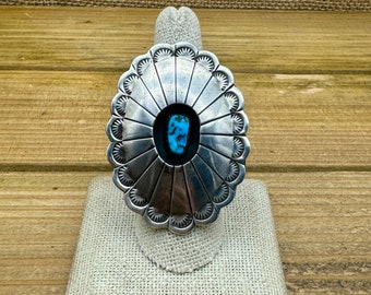 Vintage Sterling Silver Southwest Concho-Style Turquoise Shadowbox Ring Size 9.5