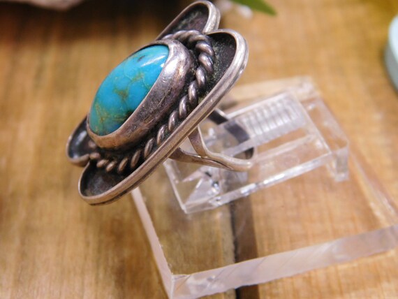 Shadowbox Turquoise Sterling Silver Ring Size 3.5 - image 2
