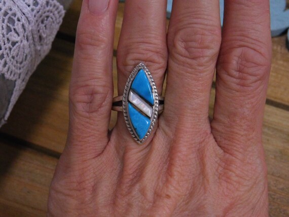 Vintage Sterling Silver Turquoise and Mother of P… - image 4
