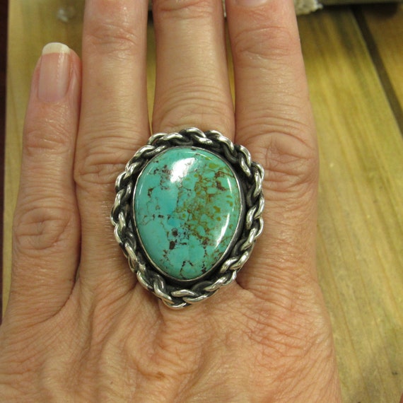 Large Vintage Sterling Silver Turquoise Statement… - image 5
