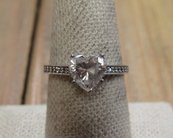Vintage Sterling Silver CZ Heart Ring Size 8.25