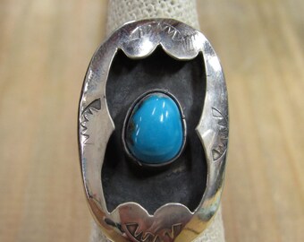 Vintage Sterling Silver Shadowbox Turquoise Ring Size 6.25