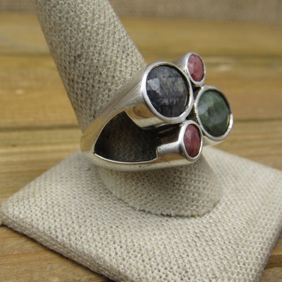Vintage Sterling Silver and Multicolored Faceted … - image 3
