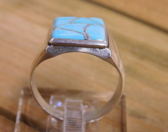 Navajo Turquoise Inlay Sterling Silver Ring Size … - image 4