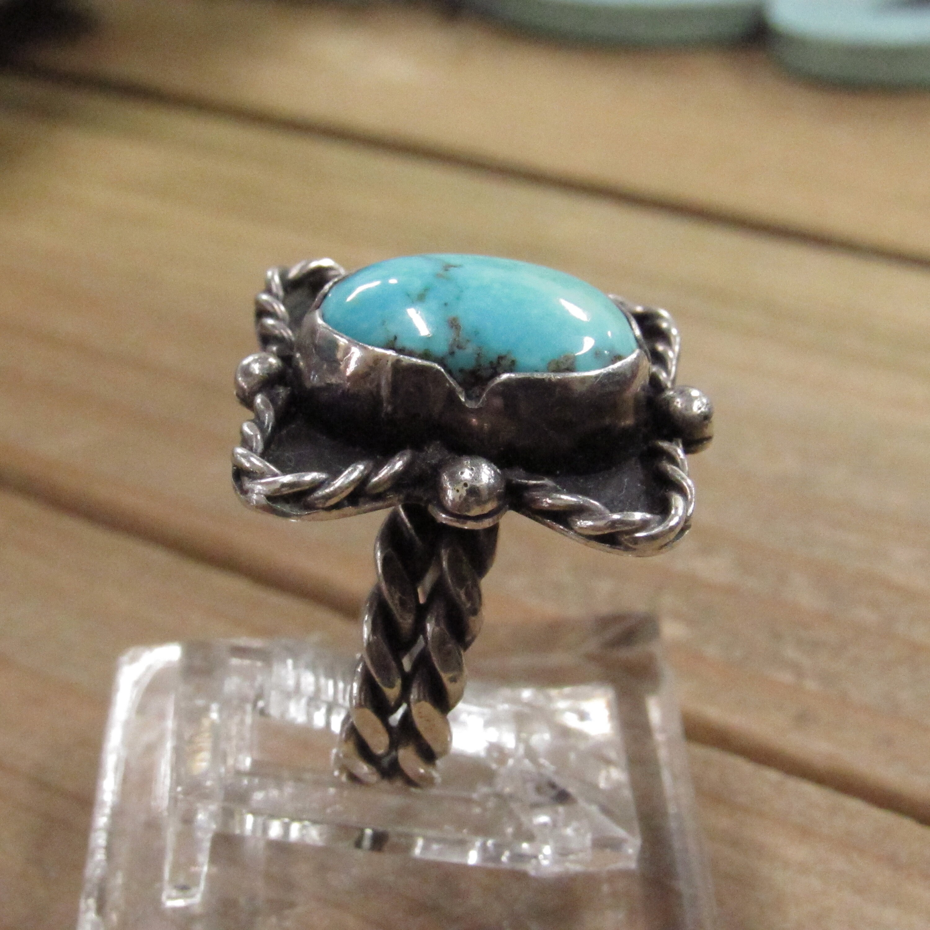 Bague Vintage En Argent Massif - Ornée D'une Pierre Turquoise - Taille T59 (équivalent Taille 19)