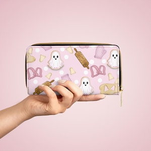 Cute Ghost Print Zipper Wallet, Kawaii Purse, Halloween Accessory, Spooky Seasonal Clutch, Gift for Her, Trendy Wallet