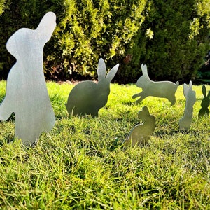 Rabbit Garden Stakes Bunny Yard Stakes Staked Yard Art Metal Staked Rabbits Custom Yard Art Easter Yard Art Easter Bunny Yard image 1