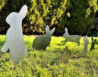 Estacas de jardín de conejos / Estacas de patio de conejos / Arte de patio estacado / Conejos estacados de metal / Arte de patio personalizado / Arte de patio de Pascua / Patio de conejitos de Pascua