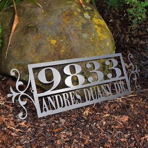Horizontal Metal Outdoor Home Address Sign End Flourish | Custom Address Sign | Personalized House Number Plaque | Address Plaque