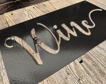 Letrero de vino de metal: decoración de viñedos, arte de vino de acero (20 x 38 cm)
