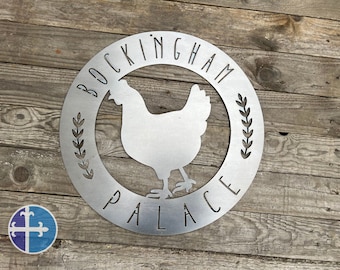 Palacio de Bockingham / Signo de gallinero / Signo de gallo de pollo / Cocina de granja / Signo de pollo rústico / Signo de pollo de metal / Palacio de pollo
