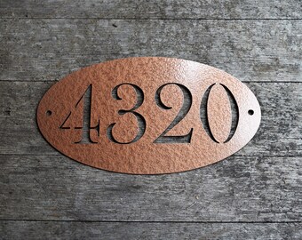 Letrero de dirección horizontal ovalado de metal Baskerville/placa de número de casa personalizada/placa de dirección/números de buzón/números de casa