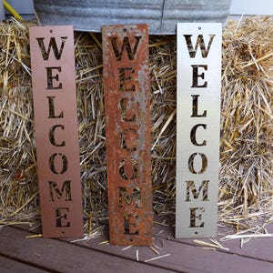 Vertical Metal Welcome Sign: Rustic Steel Wall Art (20x4 inches)