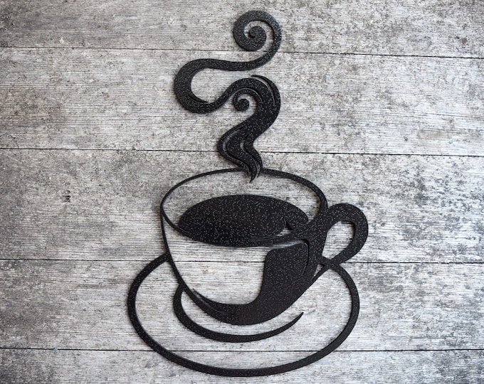Metal Coffee Cup Wall Art: Abstract Steel Sign