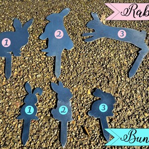 Rabbit Garden Stakes Bunny Yard Stakes Staked Yard Art Metal Staked Rabbits Custom Yard Art Easter Yard Art Easter Bunny Yard image 2