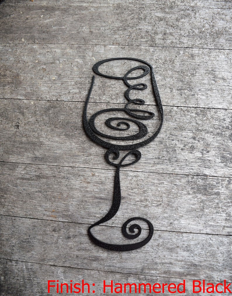 Fancy Metal Wine Glass Abstract Metal Wine Glass Swirly Wine Glass Vino Metal Wall Décor & Art Hammered Black