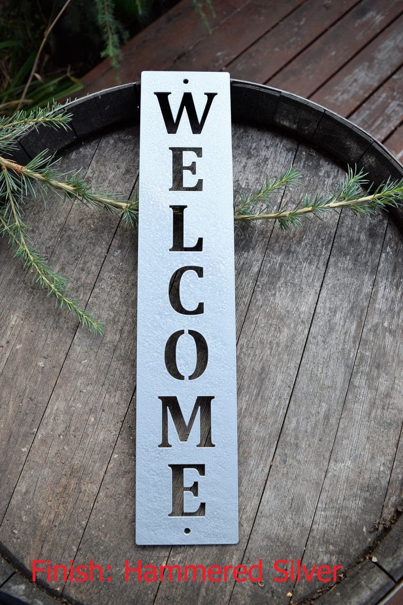 Vertical Metal Welcome Sign Metal Wall Art Monogram Metal ArtMetal Wall Decor Custom Metal SignsVintage Sign Hammered Silver