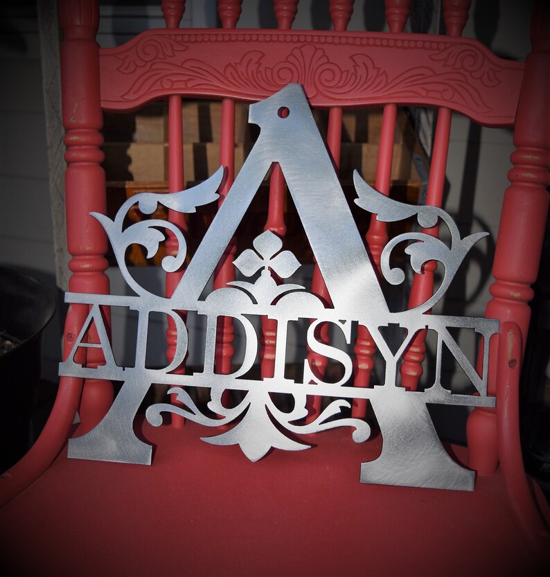 Family Name Personalized Name Custom Name Sign Girl/'s Room Split Monogram Baby Girl Nursery Name Sign Metal Baby Shower Sign