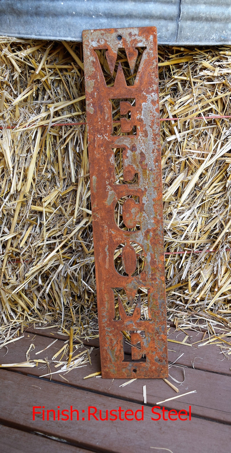 Vertical Metal Welcome Sign Metal Wall Art Monogram Metal ArtMetal Wall Decor Custom Metal SignsVintage Sign Rusted Steel