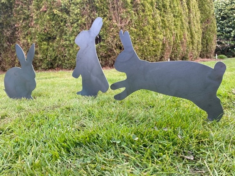 Rabbit Garden Stakes Bunny Yard Stakes Staked Yard Art Metal Staked Rabbits Custom Yard Art Easter Yard Art Easter Bunny Yard image 4