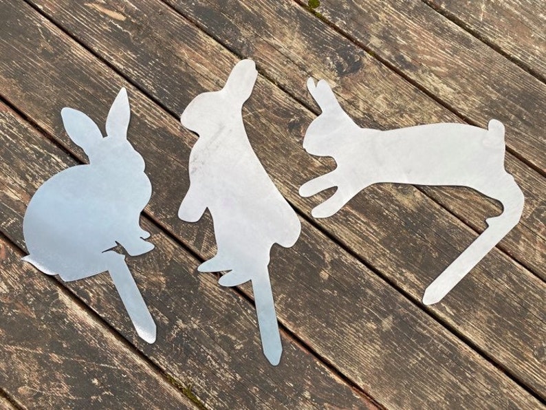 Rabbit Garden Stakes Bunny Yard Stakes Staked Yard Art Metal Staked Rabbits Custom Yard Art Easter Yard Art Easter Bunny Yard 3 Rabbit Bundle
