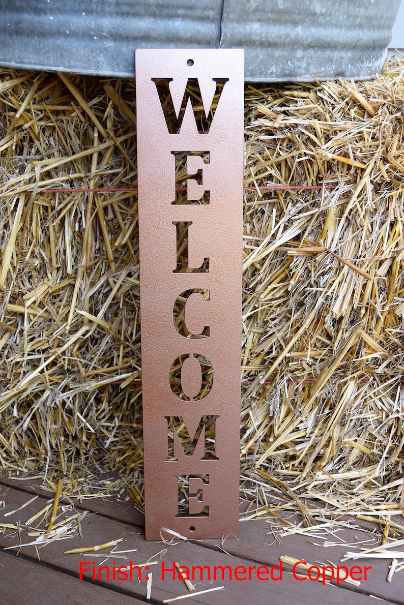 Vertical Metal Welcome Sign Metal Wall Art Monogram Metal ArtMetal Wall Decor Custom Metal SignsVintage Sign Hammered Copper