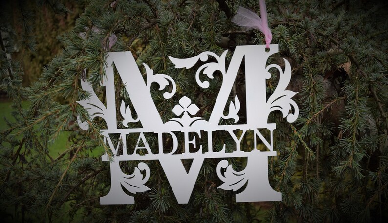 Family Name Personalized Name Custom Name Sign Girl/'s Room Split Monogram Baby Girl Nursery Name Sign Metal Baby Shower Sign
