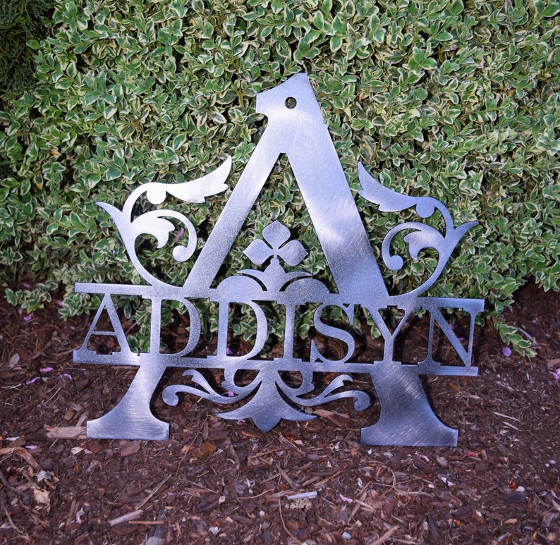 Family Name Personalized Name Custom Name Sign Girl/'s Room Split Monogram Baby Girl Nursery Name Sign Metal Baby Shower Sign